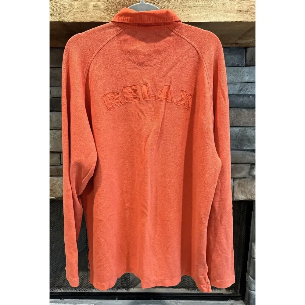 Men’s TOMMY BAHAMA Orange RELAX (sewn on) Long Sleeve Polo Shirt Sz XL *A9 - Picture 4 of 4